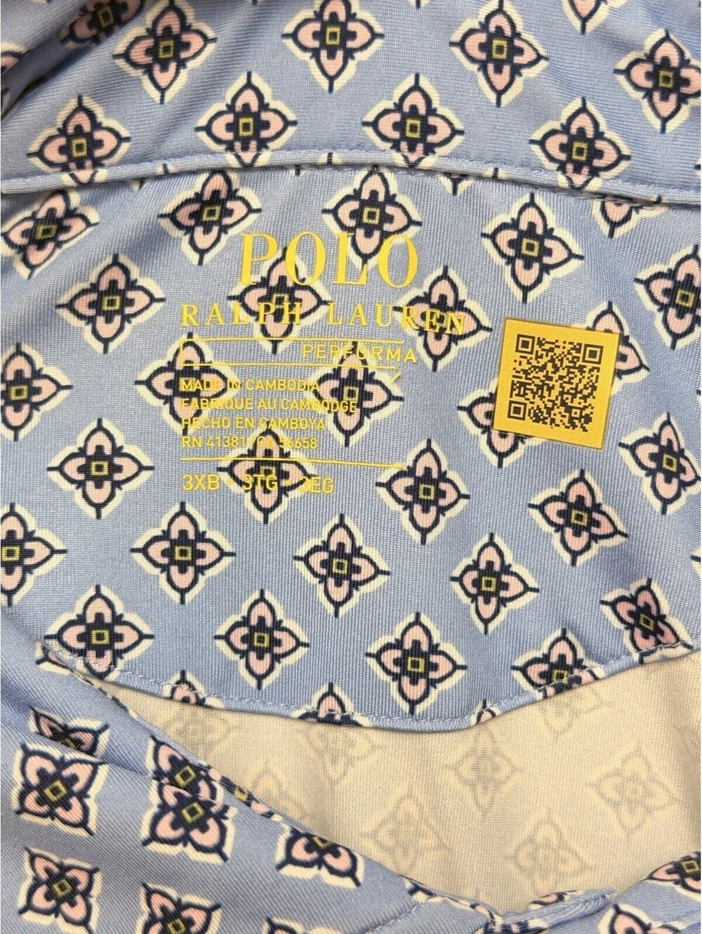 Polo Ralph Lauren PERFORMANCE Collared Light Blue Foulard Print Shirt Sz 3XB